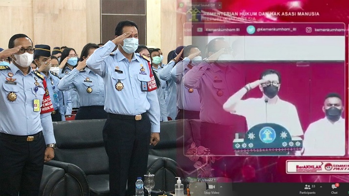 Apel Pegawai dan Halal Bi Halal Dilaksanakan dengan Menkumham RI Secara Virtual