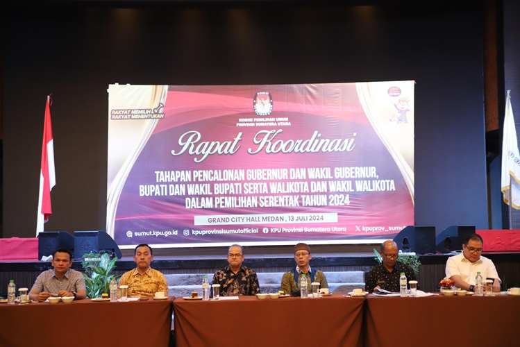 KPU Sumut dengan KPU KabKota se-Sumut Rakor Tahapan Pencalonan Gubernur dan Wagub, Bupati dan Wabup serta Walikota dan Wawali dalam Pilkada 2024 